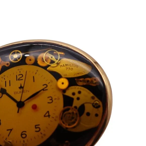 Vintage Von West USA Clock Belt Buckle Goldtone Analog Clock Art Steampunk